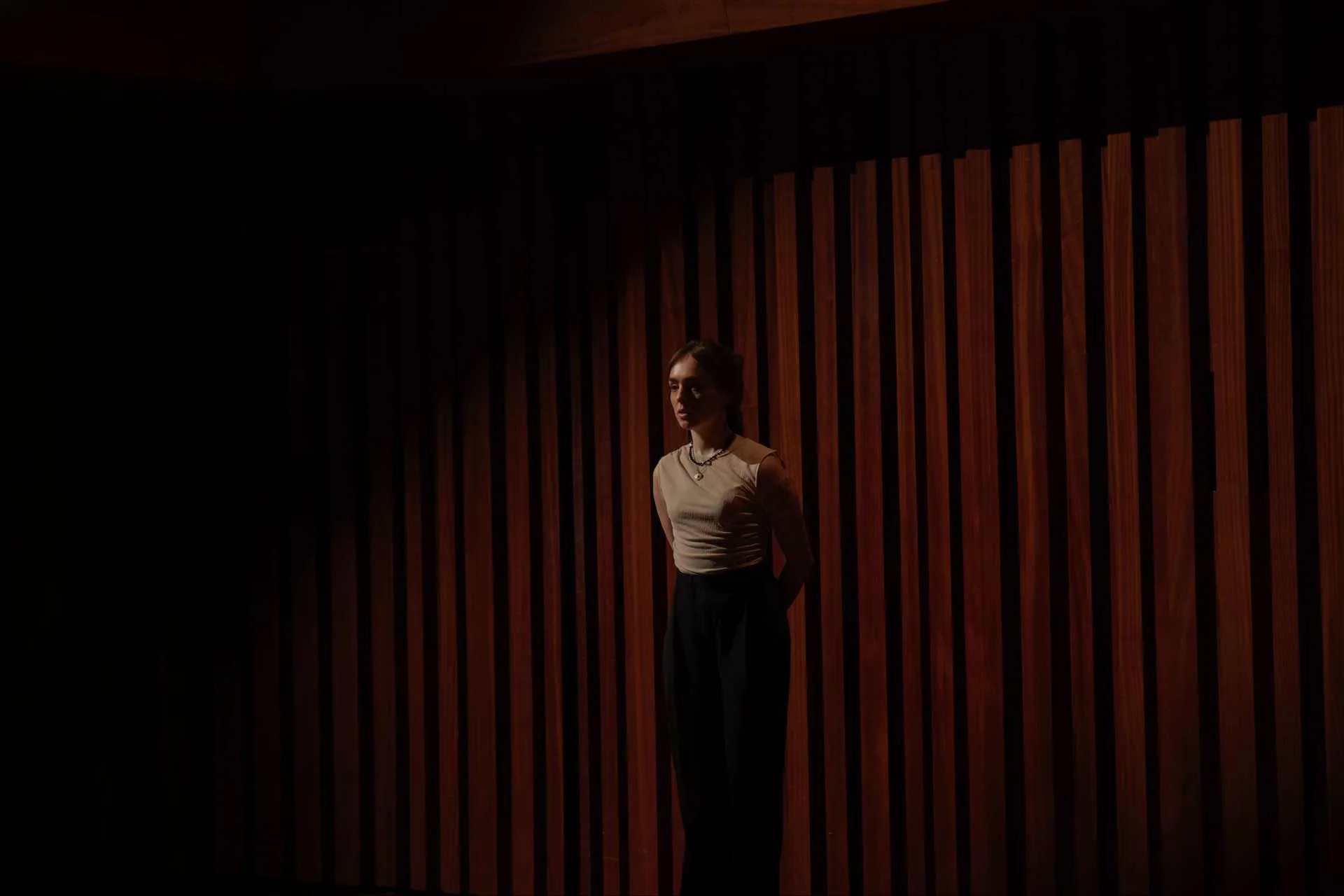 Yvonne Mears stands alone on the Cadogan Hall stage before her audition